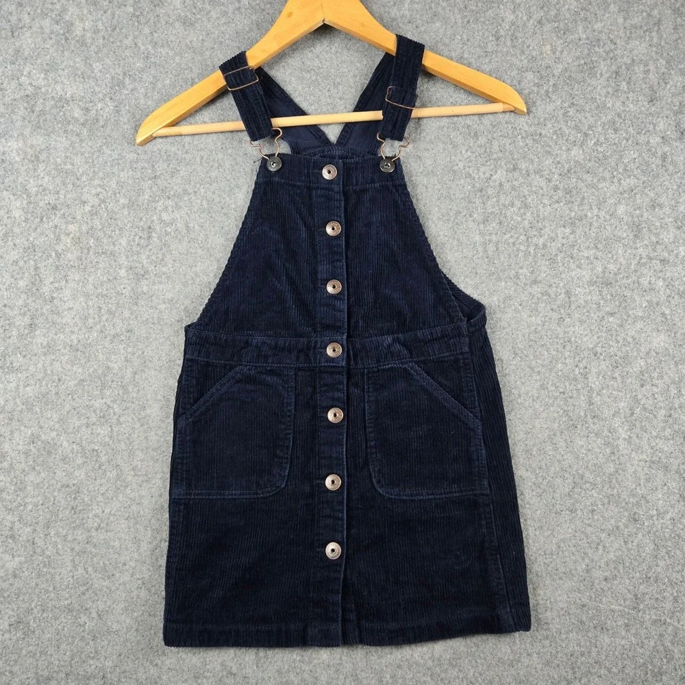 OshKosh B'gosh Corduroy Jumper Girls 7 Navy Blue Button Front Pinafore Dress